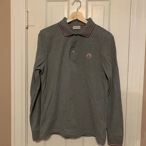 Moncler Long Sleeve Logo Patch Grey Polo